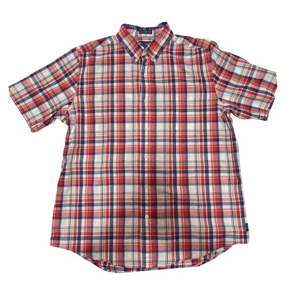 CHAPS Size Large Blue Casual Button Down Short Sleeve 100% Cotton Dress … - Picture 1 of 10